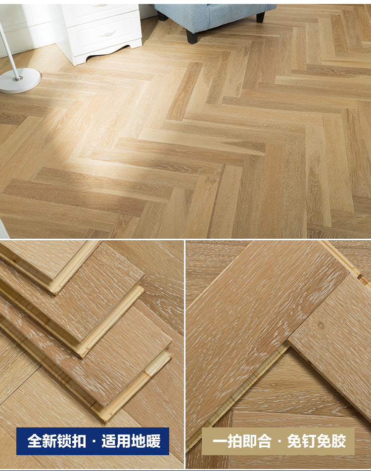 In-stock wholesale with on-site installation Herringbone Locking Floor Heating New Three-Layer Solid Wood Flooring Oak Black Walnut Flooring