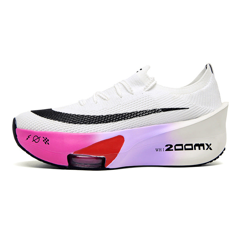 Autumn New High Elastic Double Mesh Breathable Student Training Racing Running Shoes Air Cushion Shock Absorption Full Palm Carbon Plate Sports Shoes