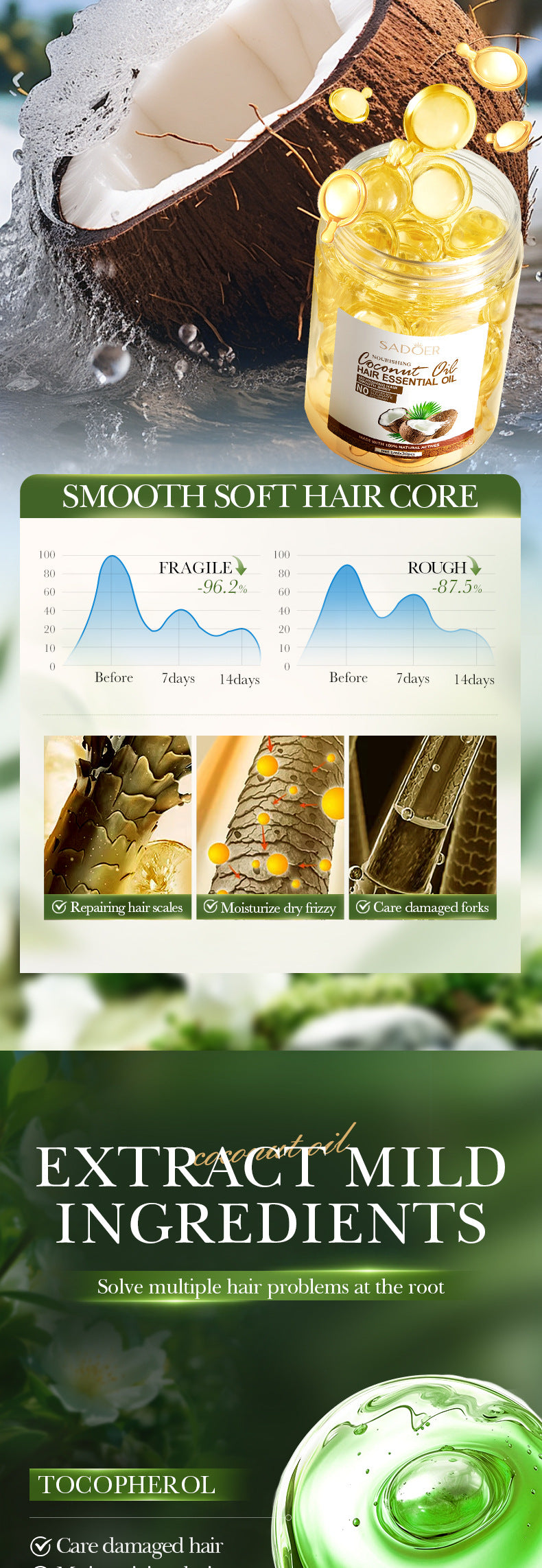 Full English Coconut Oil Smooth Conditioner SADOER Nourishing and Smooth Hair Care Essential Oil Capsules  Wholesale