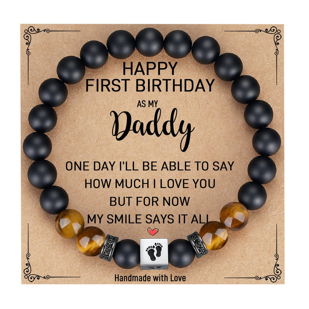 Men's Holiday Gift Bracelet Tiger Eye Stone Bracelet Stainless Steel Foot Sole Father's Day Gift Black Matte Bracelet