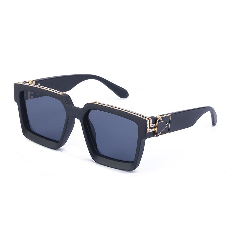 Diamond-Studded Large Square Frame Sunglasses for Women, European and American Style, 0k Influencer Same Style Sunglasses for Men, Trendy and High-End Feel shades