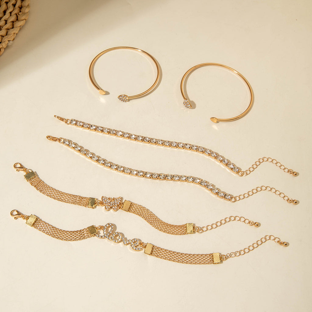 European and American Jewelry High-End Imitation Crystal Butterfly Bracelet Set Fashion Inlaid Diamond Heart Bracelet Wholesale