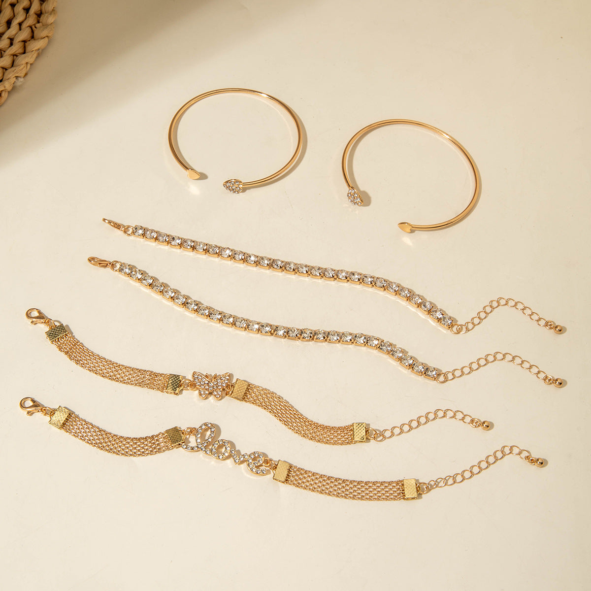 European and American Jewelry High-End Imitation Crystal Butterfly Bracelet Set Fashion Inlaid Diamond Heart Bracelet Wholesale