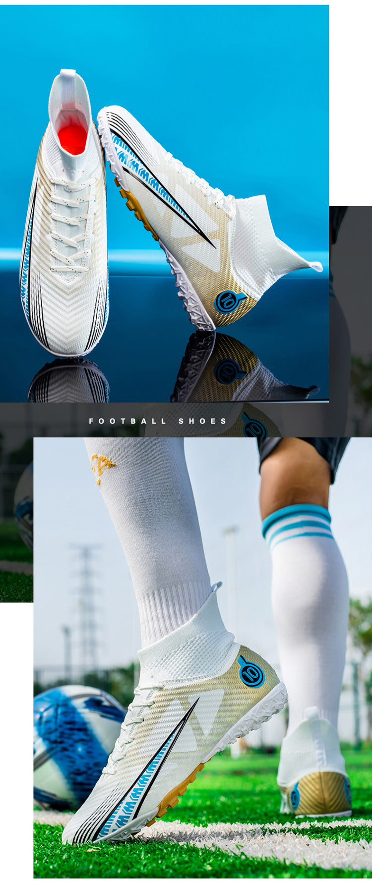 World Cup Football Shoes Men's High Top Long Spike Lawn Broken Spike Youth Student Competition Training Shoes