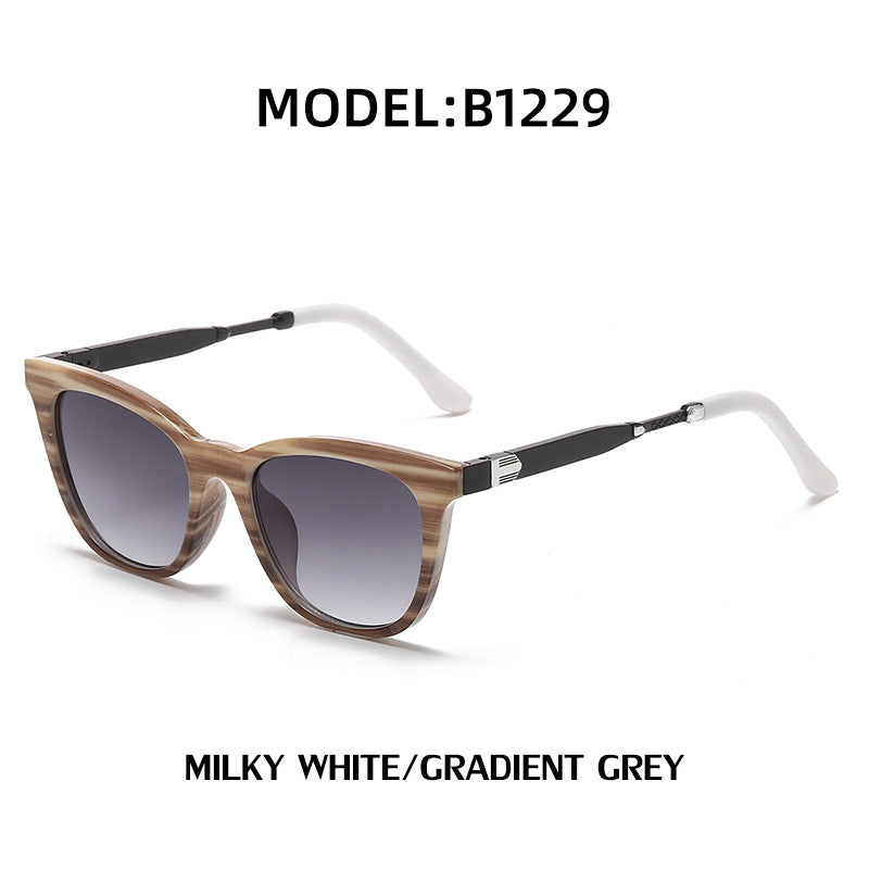 Aluminum-magnesium Spring Mirror Leg Cat Eye Sunglasses Men UV Protection ins Large Frame Sunglasses for Women with High-End Feel