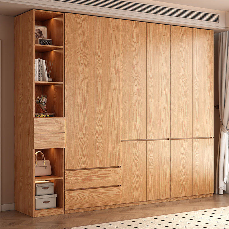 Wardrobe for Home Bedroom Natural Wood Color Solid Wood Cabinet Double Door Sectional Storage Closet Oak Multi-layer Storage Cabinet