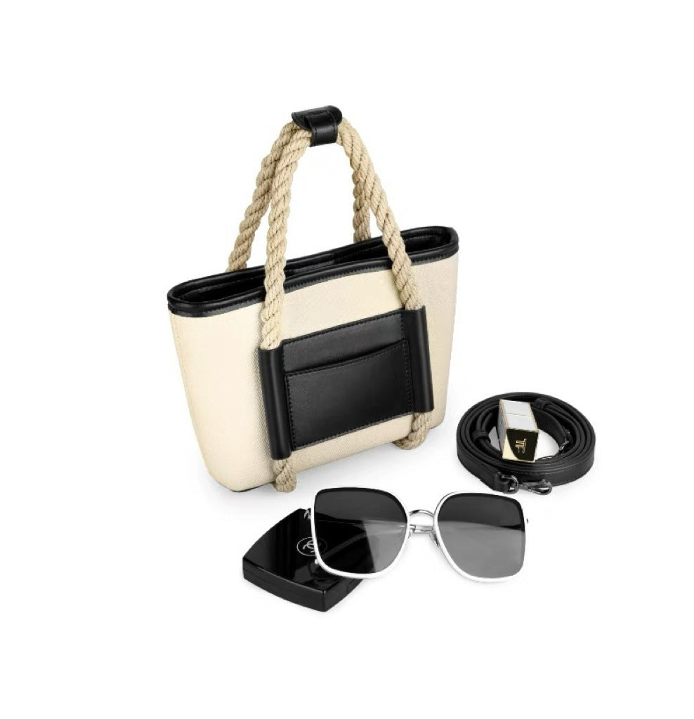 Women's Bag2024New Stylish Small Square Bag Fashionable Versatile Hemp Rope Square Handbag Color-Block Single Shoulder Crossbody Bag