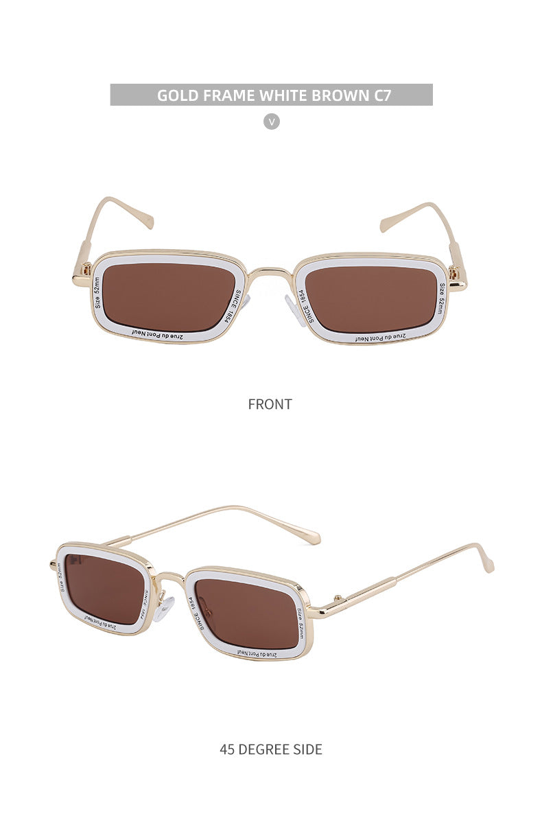 Square Small Frame Sunglasses for Women with Letter Print, Personalized European and American Retro High-End Feel ins Fashion Sunglasses for Women Trendy Glasses