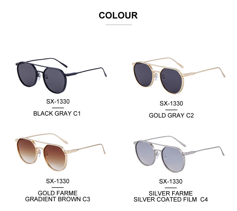 New Retro Oval Frame Glasses Metal Double Bridge Pilot Sunglasses Men's High-end Driving Sun Protection Sunglasses