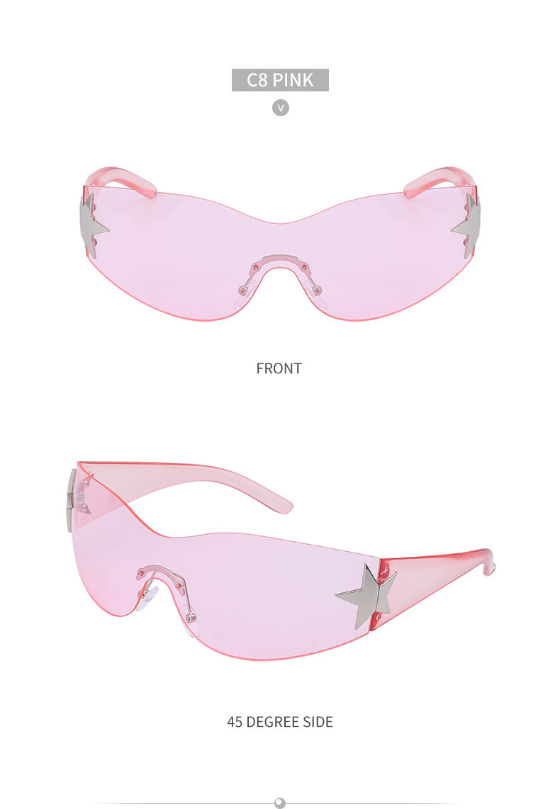 European and American retro rimless sunglasses for women y2k Personalized Five-Pointed Star One-Piece Sunglasses for Men Cycling Glasses Wholesale