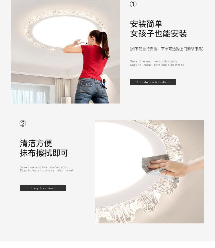 Light Luxury Living Room Ceiling Lamp New Crystal Lamp Cream Style High-end Bedroom Main Lamp Round Shape led Eye Protection Lighting