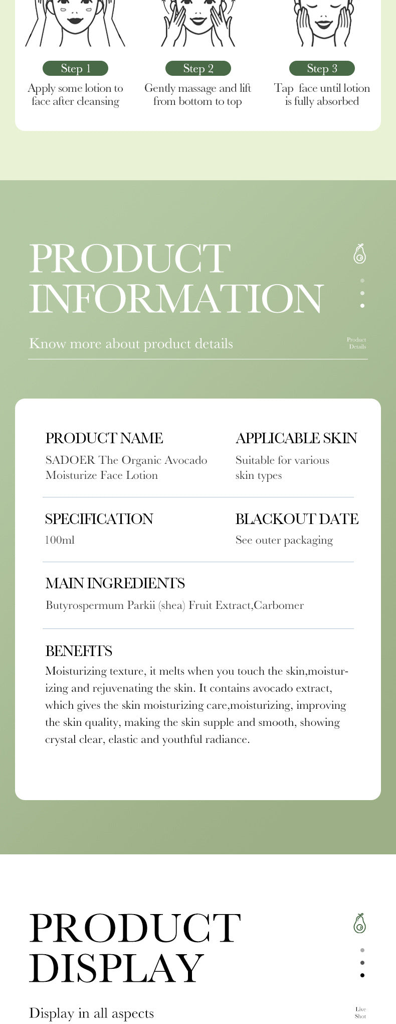 Full English Avocado Skincare Set SADOER Cleansing, moisturizing and moisturizing six-piece set  foreign trade wholesale