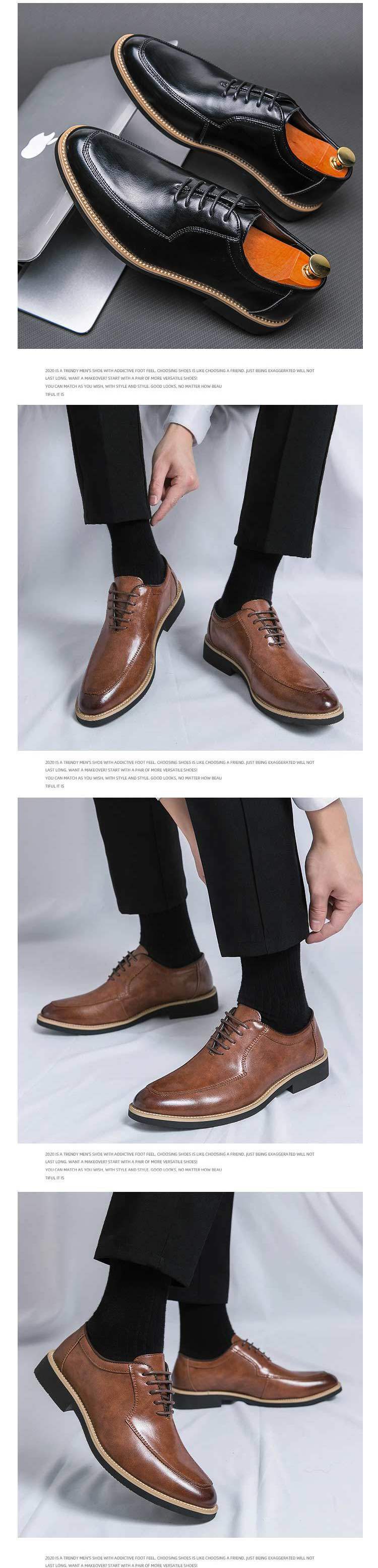 Men's Leather Shoes New Business Formal Casual British Style Breathable Brown Korean Trend Height Increasing Pointed Toe Groom Wedding