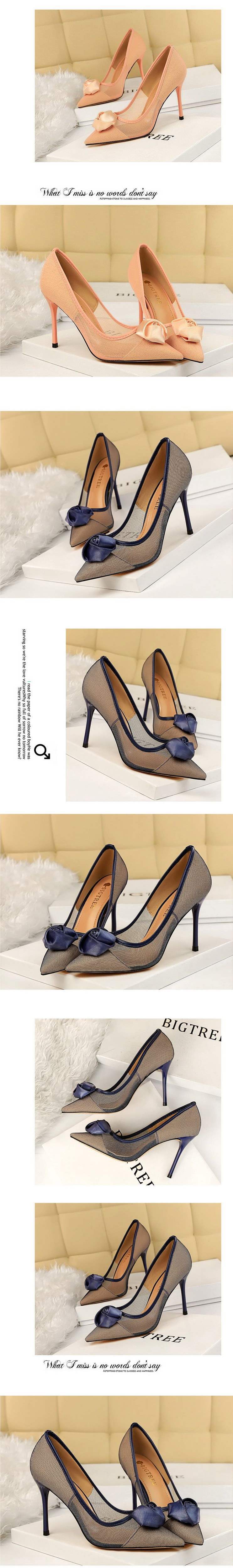 New Black Mesh High Heels Transparent Pure Desire Sexy Women Thin Heels Niche Hollow Pointed Flower Girl