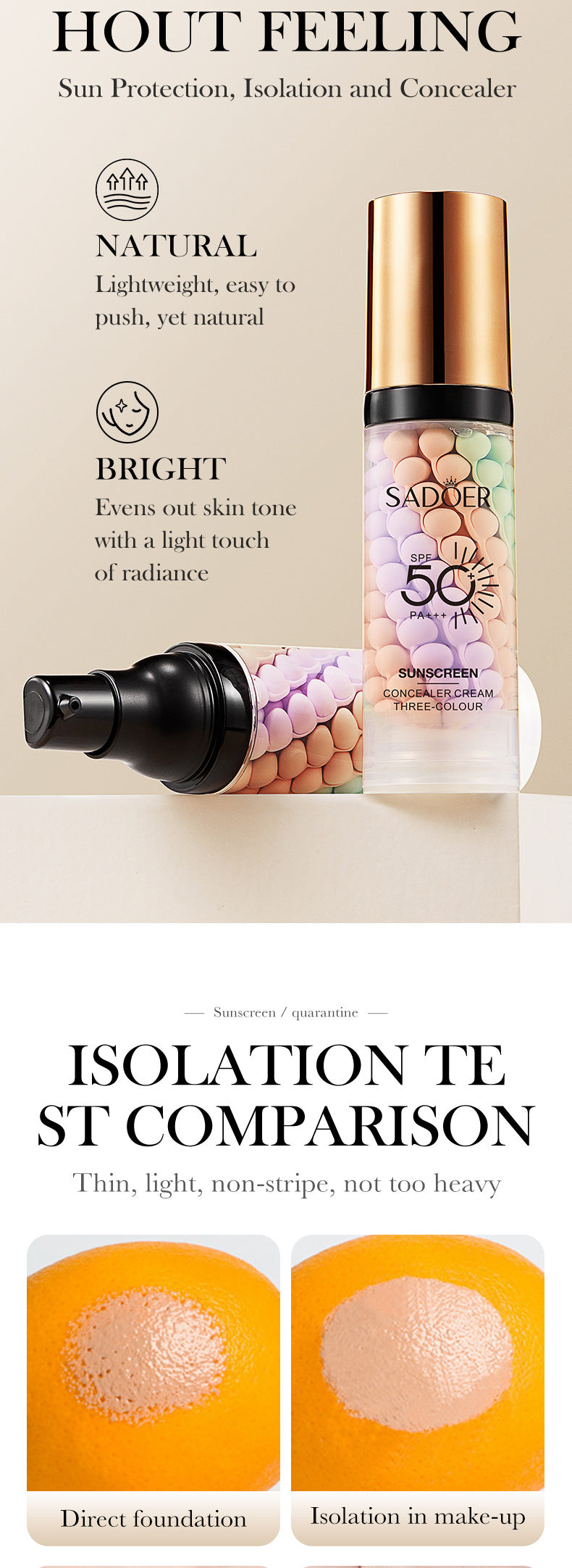 Full English Makeup SADOER Three-color Rainbow Primer Brightening Skin Tone Sunscreen Makeup Base  Wholesale