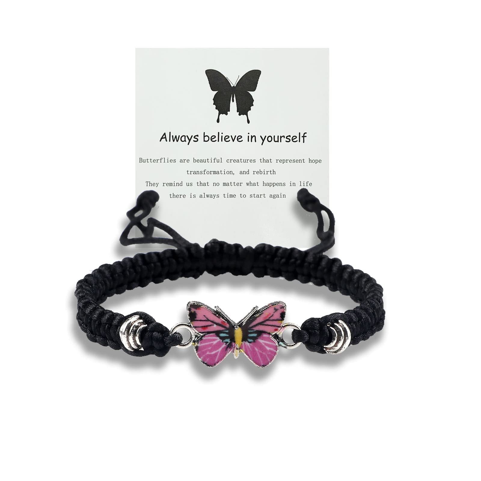 Adjustable Handmade Woven Bracelet with Oil Drop Alloy Pendant, Double Loop Butterfly Women's Woven Bracelet