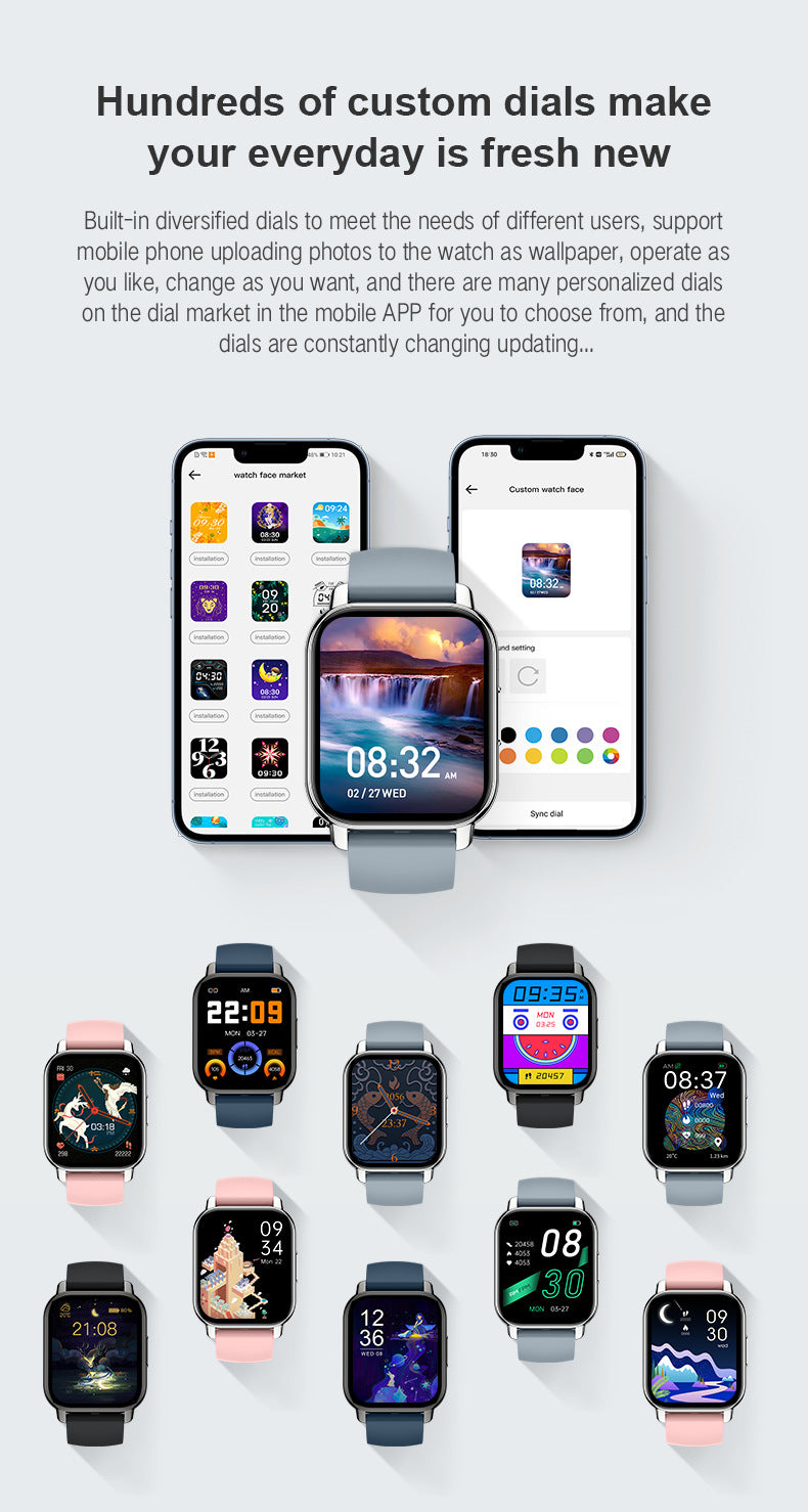 P66Smart Watch1.85inch Bluetooth call heart rate pedometer sleep monitor IP68Deep Waterproof Sports