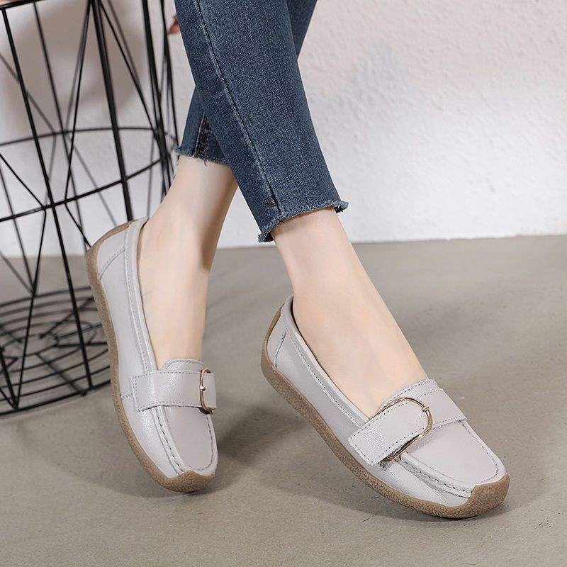 Women's Shoes Flat Soft Sole Loafers Women's Mid-Heel Soft Leather Nurse Shoes Rubber Sole Fashion Versatile Mom Shoes