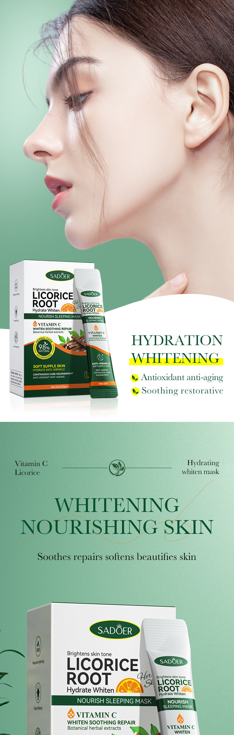 All English Good Night Cooling Mask SADOER Vitamin C Aloe Vera Sleeping Mask No-Rinse  Foreign Trade Live Wholesale