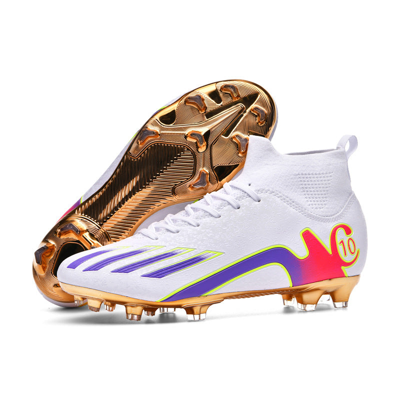 Gold-Plated Sole Men's Football Shoes with Studded Spikes AG Long Spike Shoes for Older Children, Middle and High School Students, Adults, Competition Training Sports Shoes