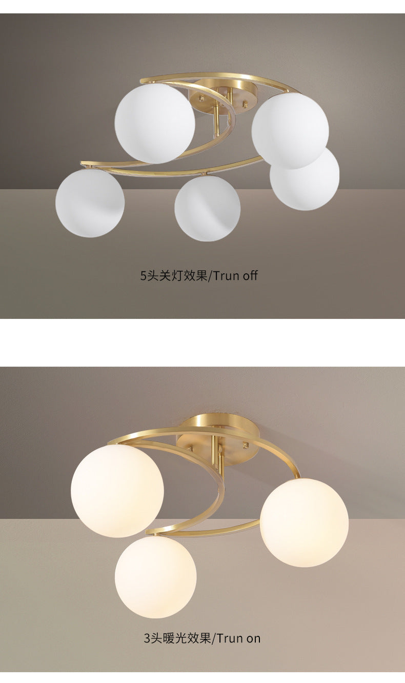 All-Copper Ceiling Light Nordic Style Bedroom Light Modern Simple Elegant Master Bedroom Room Light Creative Personality Living Room Light