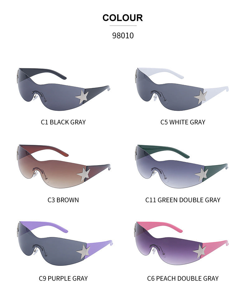 European and American retro rimless sunglasses for women y2k Personalized Five-Pointed Star One-Piece Sunglasses for Men Cycling Glasses Wholesale