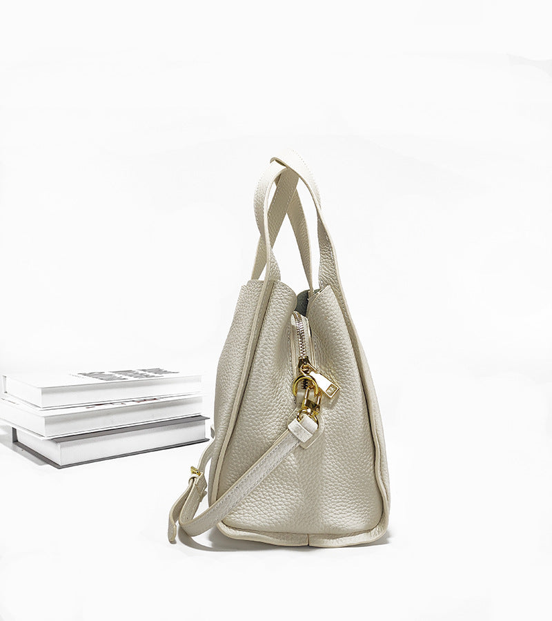 Genuine Leather Basket Bag Handheld Bucket Bag Women's Winter Crossbody Bag Large Capacity Top Layer Cowhide Bucket Style