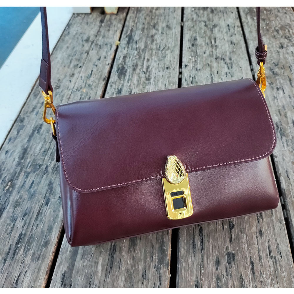 Fingerprint Unlock Bag Niche Genuine Leather Women's Bag High-end Flocked Top Layer Cowhide Single Shoulder Crossbody Commuter Underarm Bag