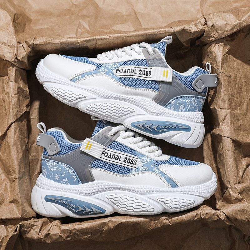 Internet Celebrity Men's Shoes Summer Mesh Breathable Versatile Sports Running Shock Absorption Thick Sole Height Increasing Dad Trendy Shoes