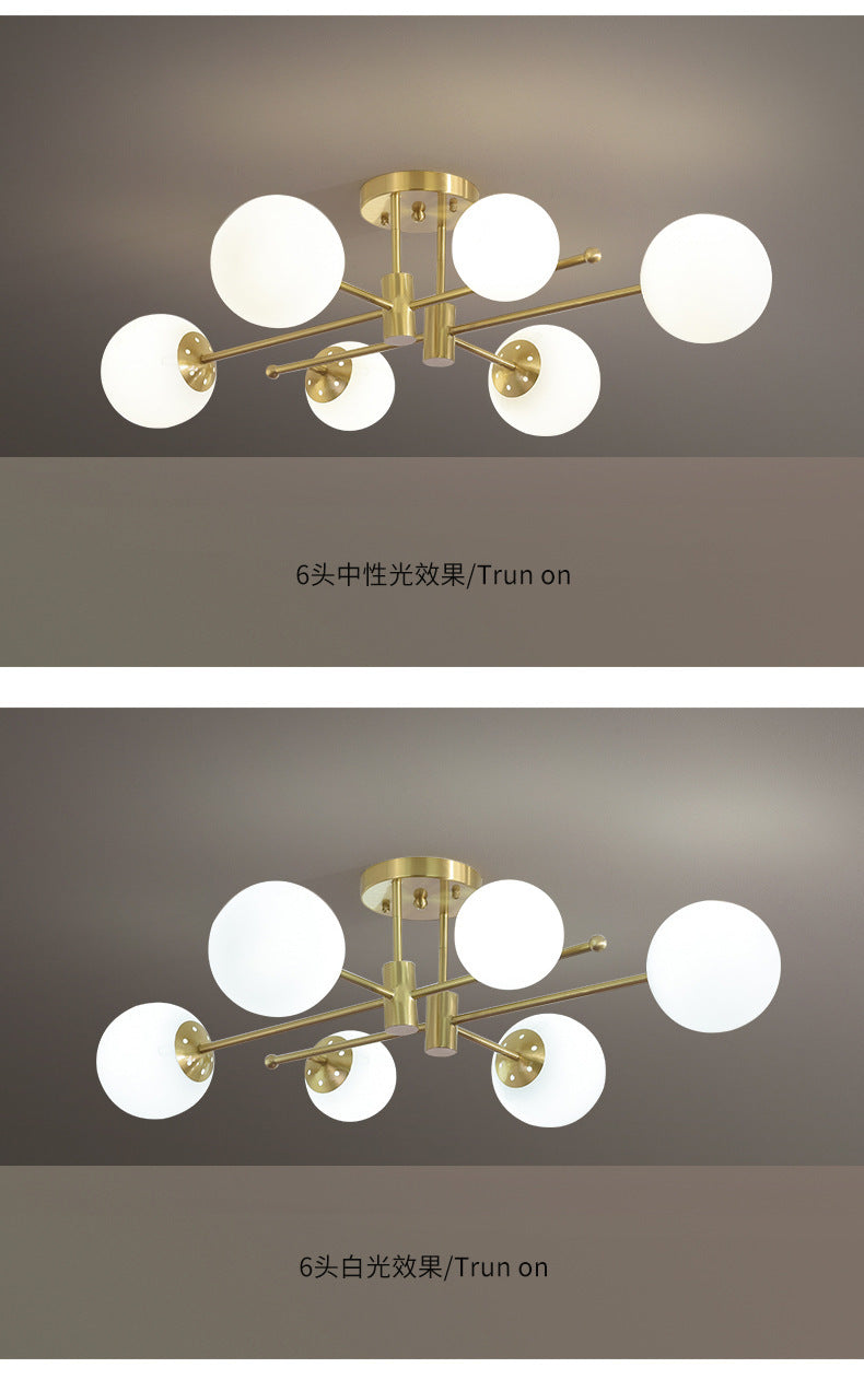 All-Copper Ceiling Light Nordic Creative Lighting Living Room Light Master Bedroom Ceiling Light Post-Modern Minimalist Dining Room Light