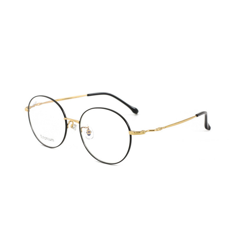 Round Frame Fashion Retro Half Titanium Glasses Frame Internet Celebrity Unisex Lightweight Metal Frame Thin Frame