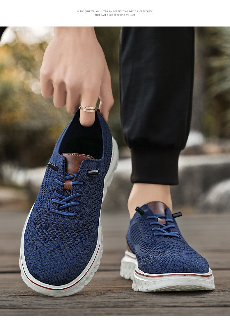 Large Size Casual Men's Shoes Fashionable Lightweight Loafers Men's Flyknit Hollow Breathable Running Sports Shoes