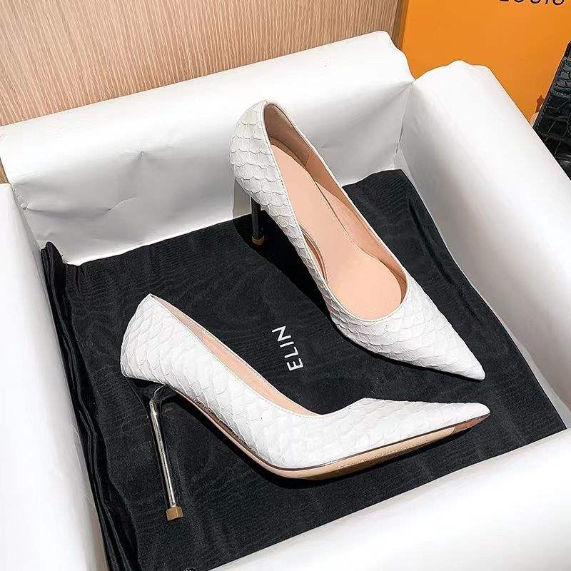 White High Heels Professional Elegant Goddess Style Paired with Dress Comfortable Thin Heel Pointed Toe Single Shoes Socialite Party