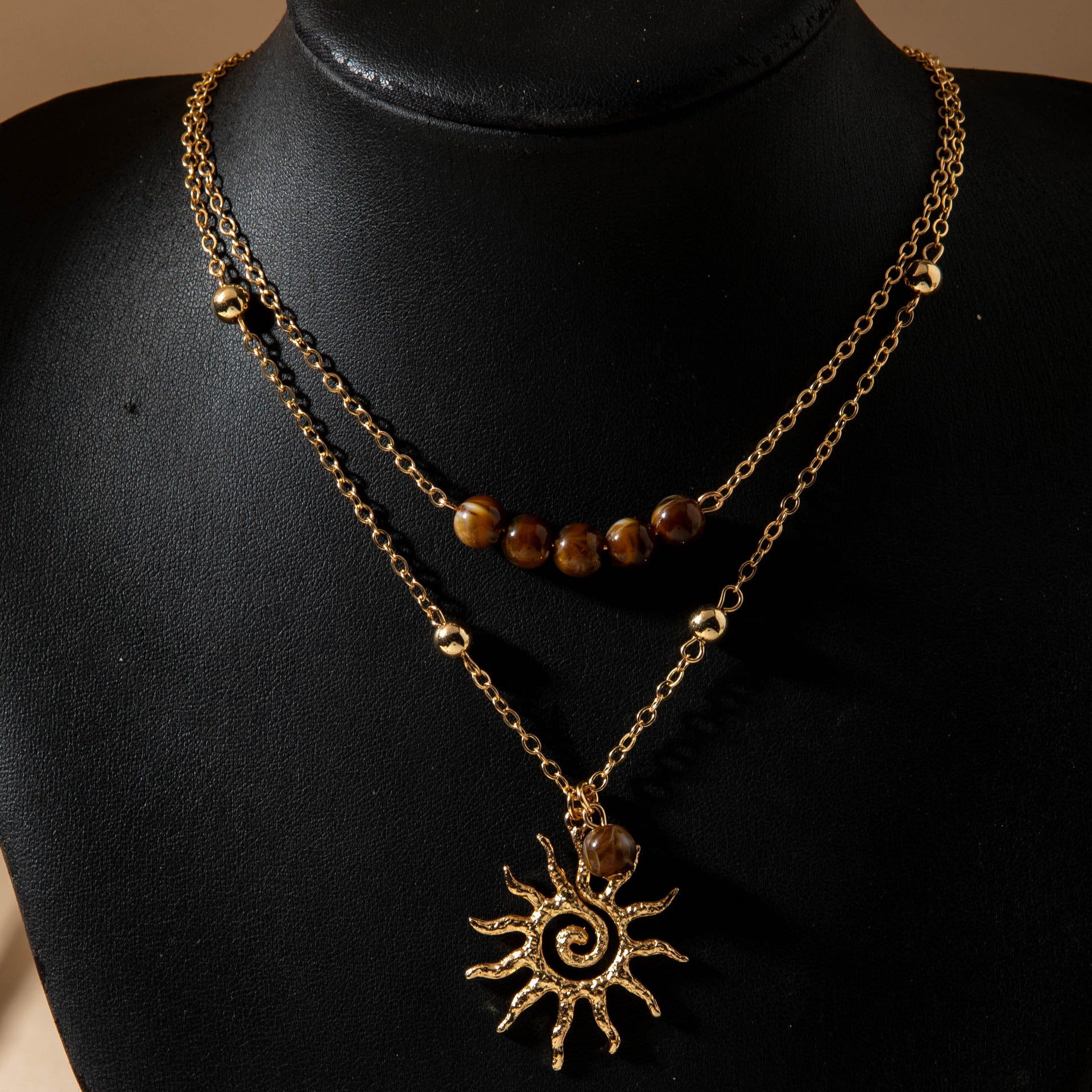 European and American Fashion Jewelry Double Layer Stacked Sunflower Pendant Necklace Simple Flat Snake Necklace Wholesale