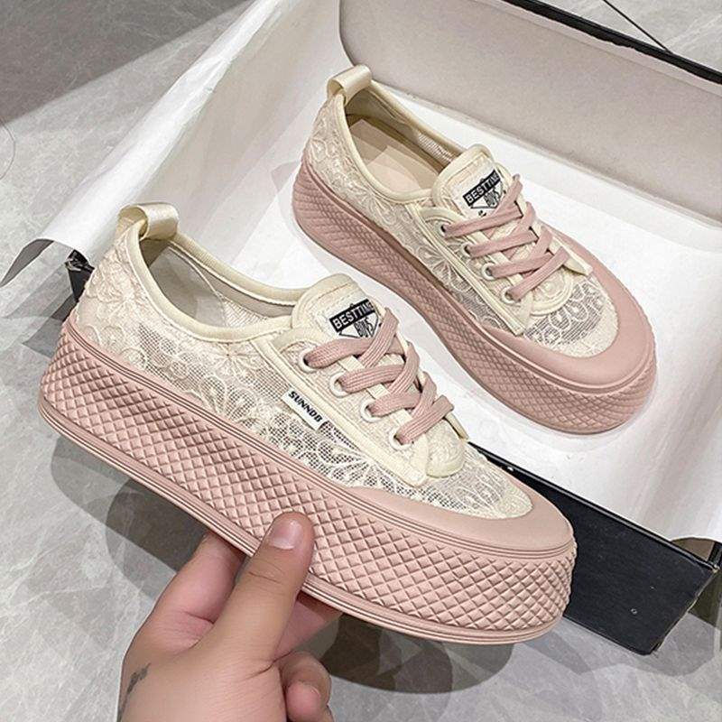 Summer Mesh Breathable Fisherman Shoes for Women with Height Increase6cm New soft-soled non-slip lace sports casual sneakers for women