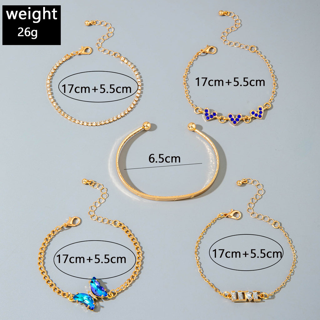 European and American Jewelry High-End Imitation Crystal Butterfly Bracelet Set Fashion Inlaid Diamond Heart Bracelet Wholesale