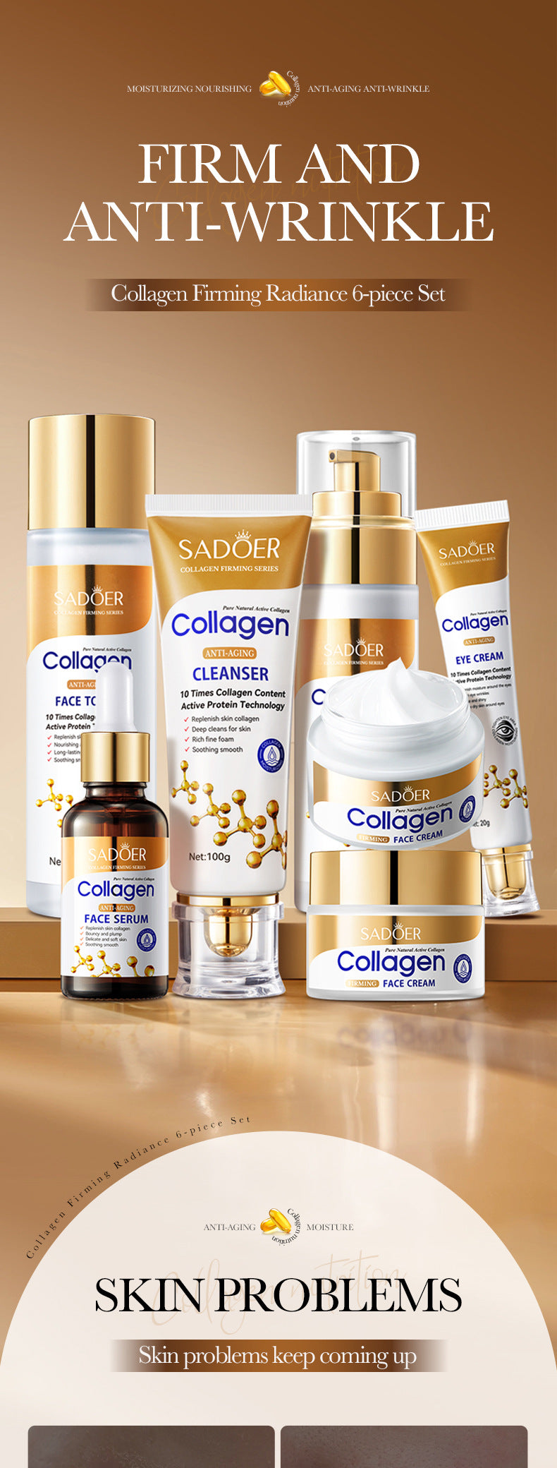 Full English Collagen Firming Skincare6Set SADOER Moisturizing and Hydrating Set Box  Wholesale