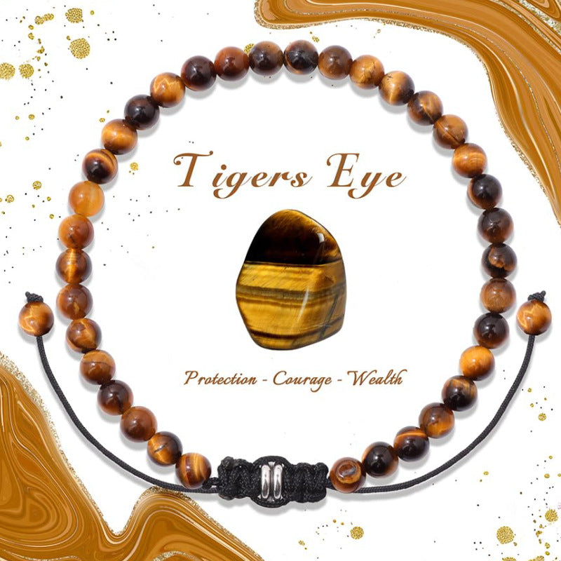 Natural Stone Crystal Beaded Bracelet4/6/8mm Chalcedony Turquoise Stretch Bracelet Lapis Tiger Eye Braided Bracelet