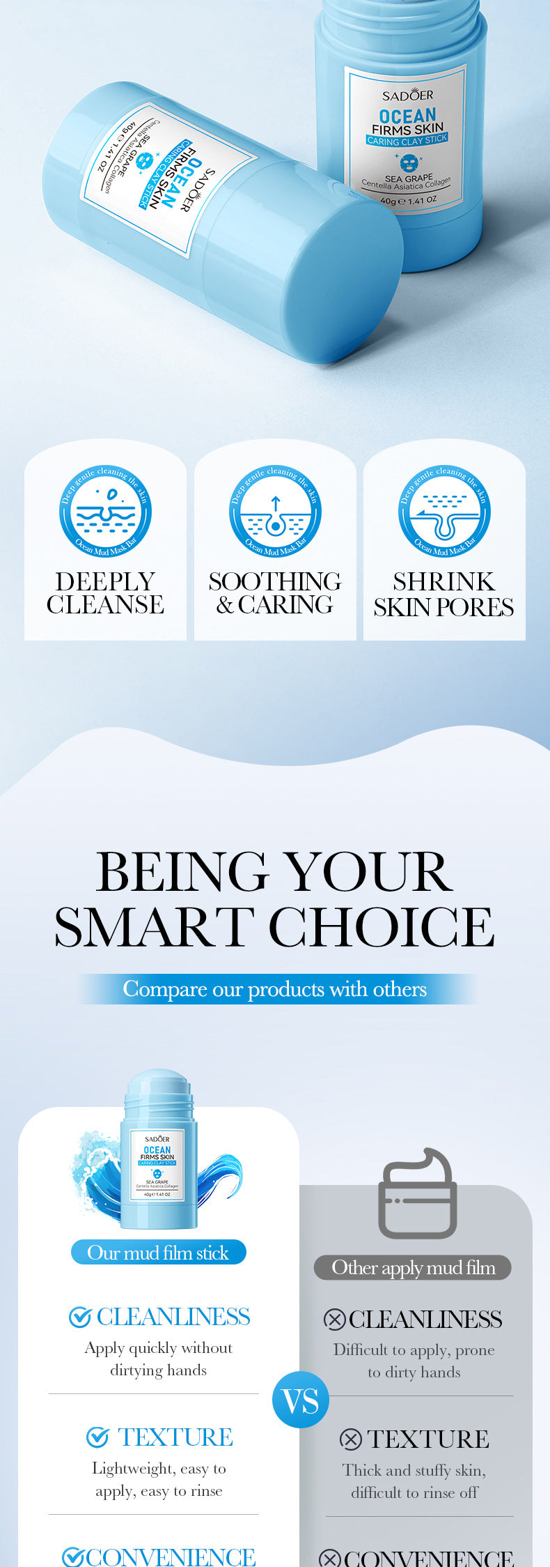 Marine Care Mud Mask Stick40g Cleansing and Firming Facial Mud Mask Foreign Trade Skin Care Products Wholesale