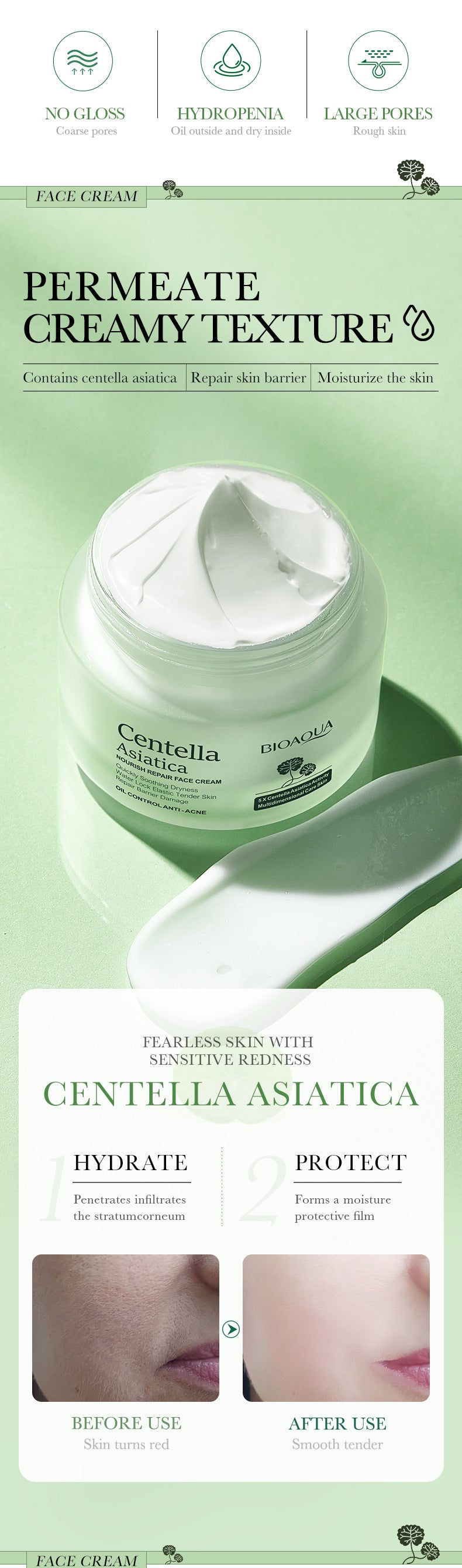 Centella Asiatica Skin Care Set in English BIOAOUA Cleansing, moisturizing and moisturizing six-piece set  foreign trade wholesale