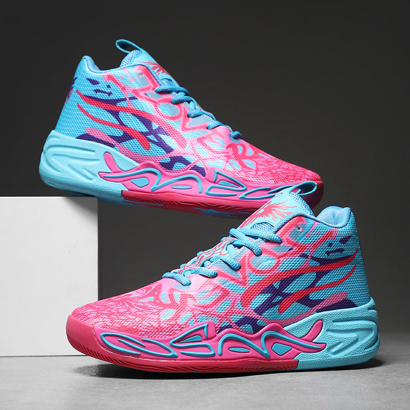 Fashion Trend Basketball Shoes New Youth Mandarin Duck Mesh Breathable Sports Shoes High-Top Training Boots