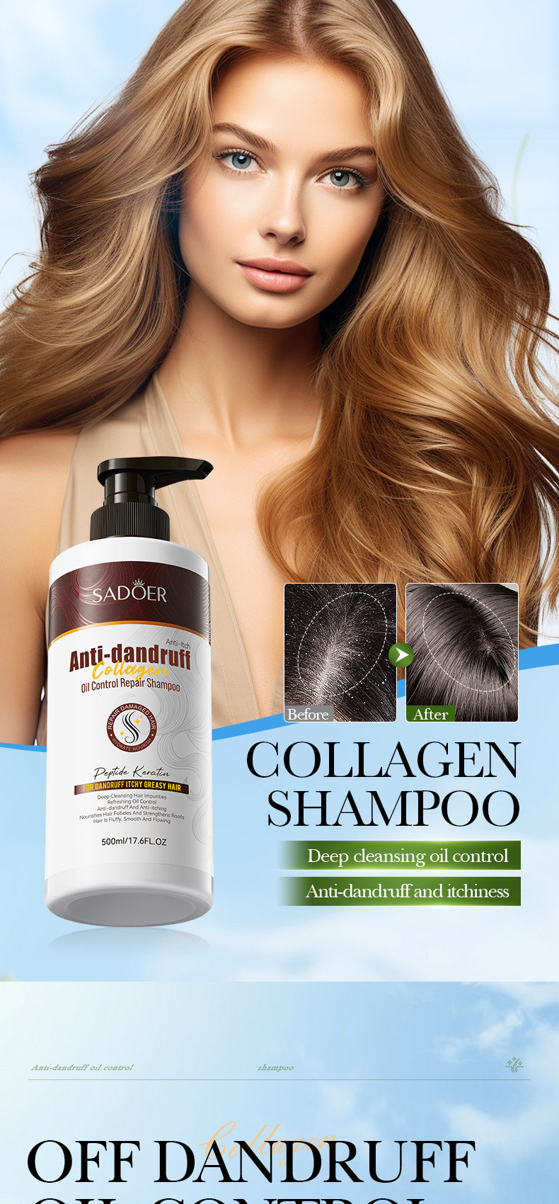 Collagen Anti-Dandruff Oil Control Shampoo SADOER Repair and Clean Shampoo Wholesale