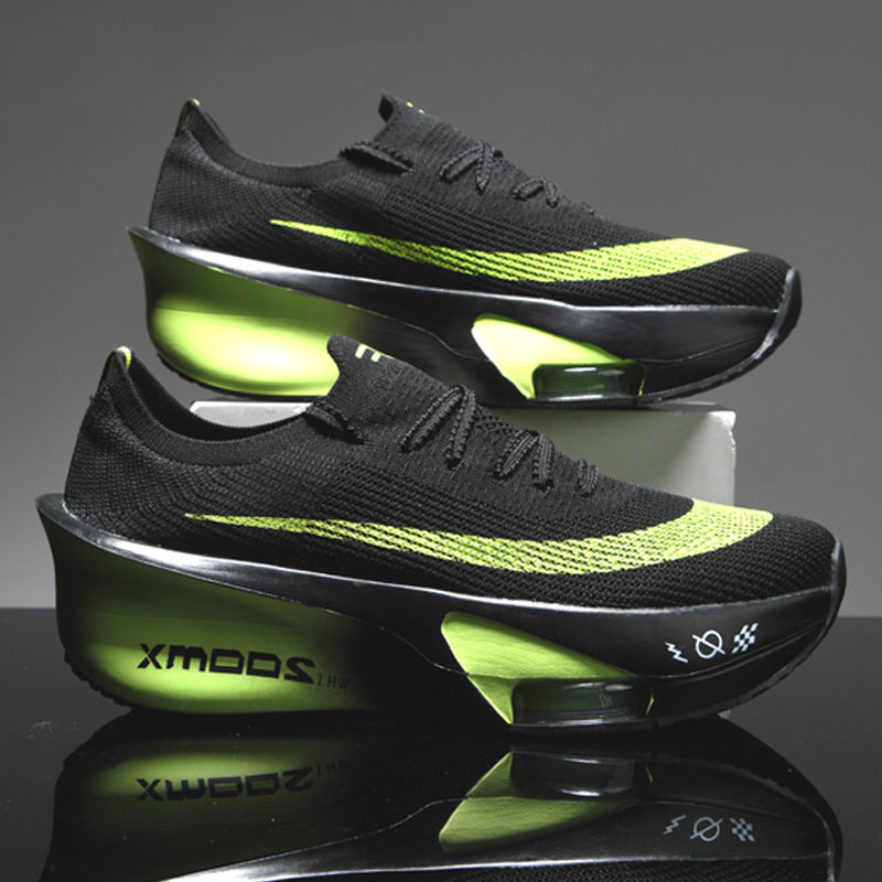 Autumn New High Elastic Double Mesh Breathable Student Training Racing Running Shoes Air Cushion Shock Absorption Full Palm Carbon Plate Sports Shoes