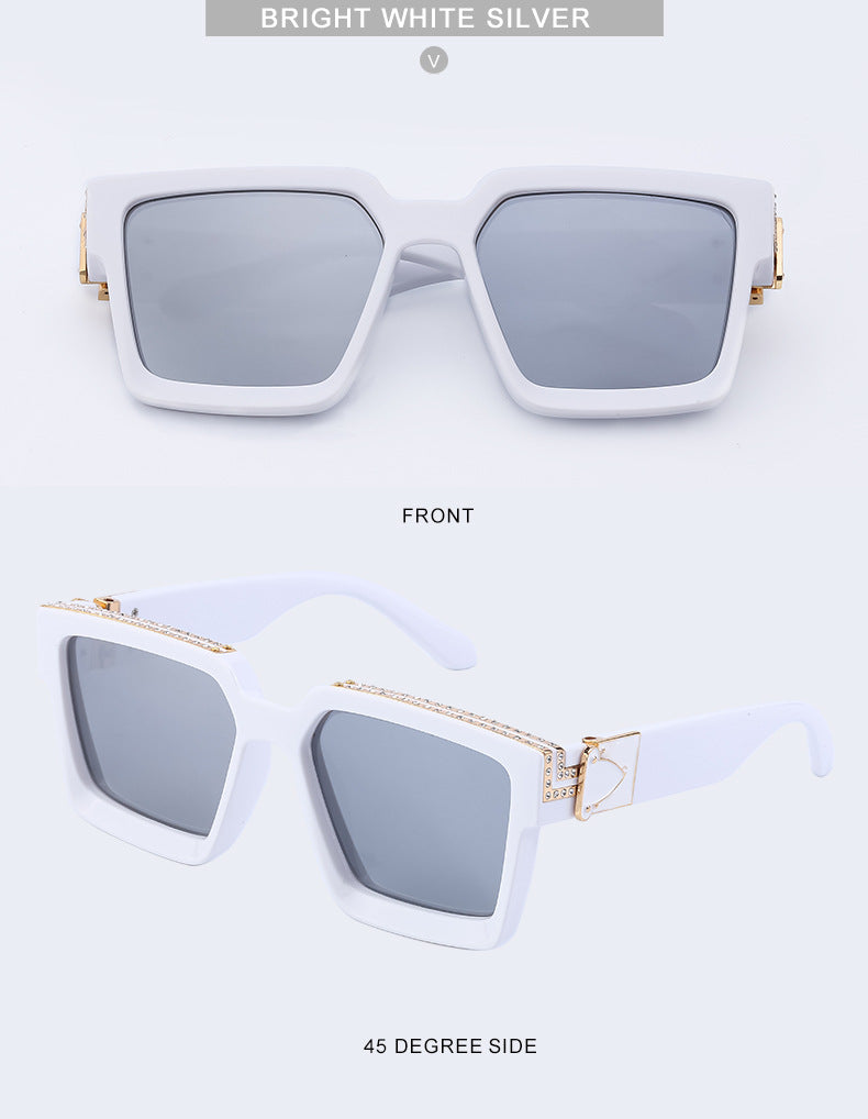 Diamond-Studded Large Square Frame Sunglasses for Women, European and American Style, 0k Influencer Same Style Sunglasses for Men, Trendy and High-End Feel shades