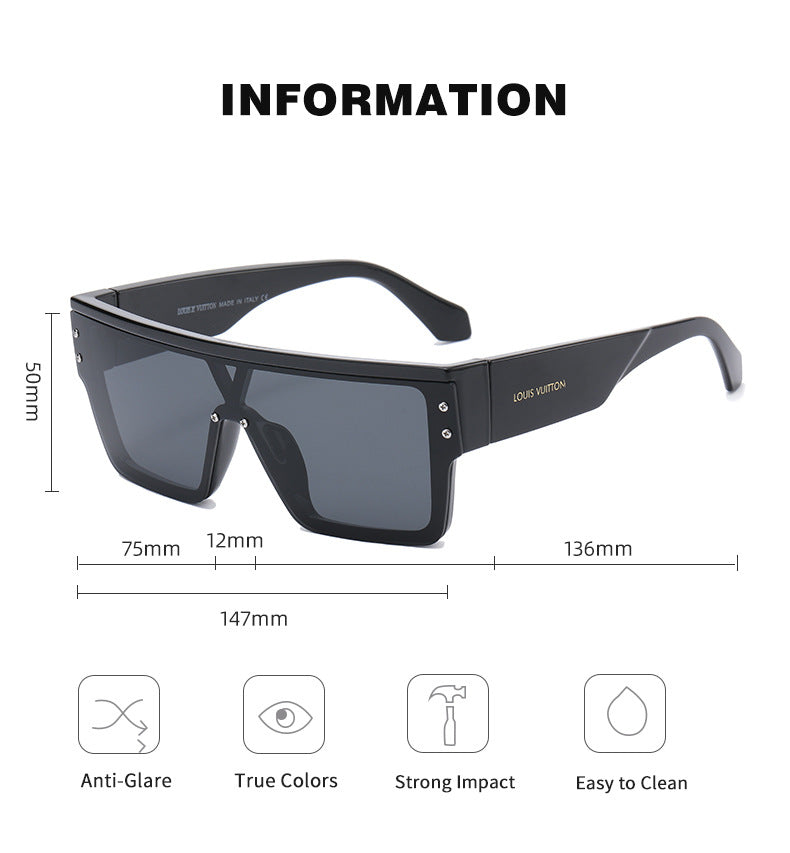 Donkey House1583European and American One-Piece Fashion Personality Sunglasses for Women, White Mercury Print Trendy Sunglasses for Men