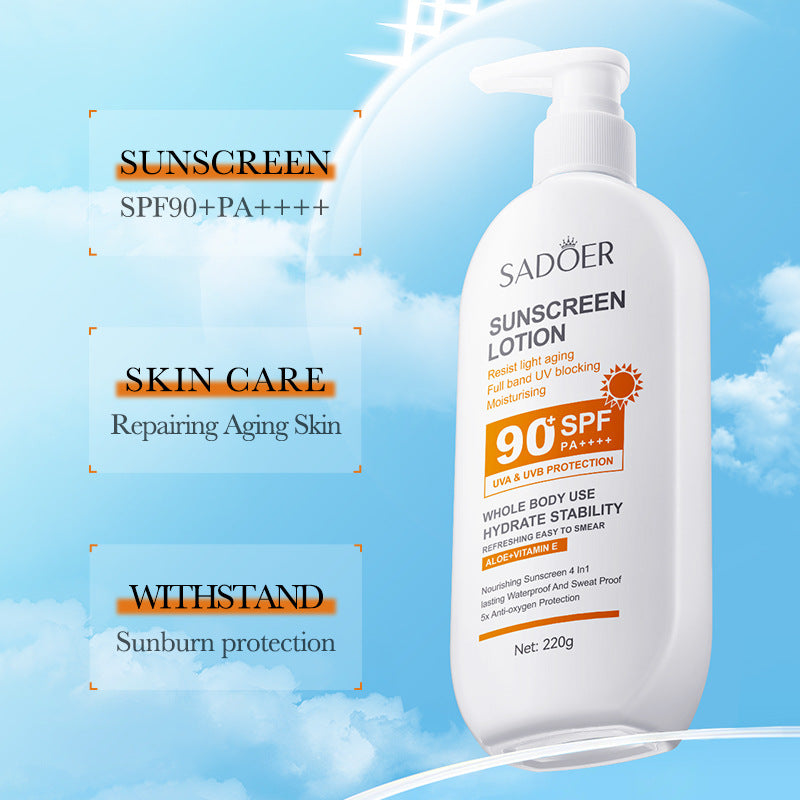Full English Sunscreen SADOER Clear Anti-Aging Refreshing UV Protection Sunscreen Lotion  Wholesale