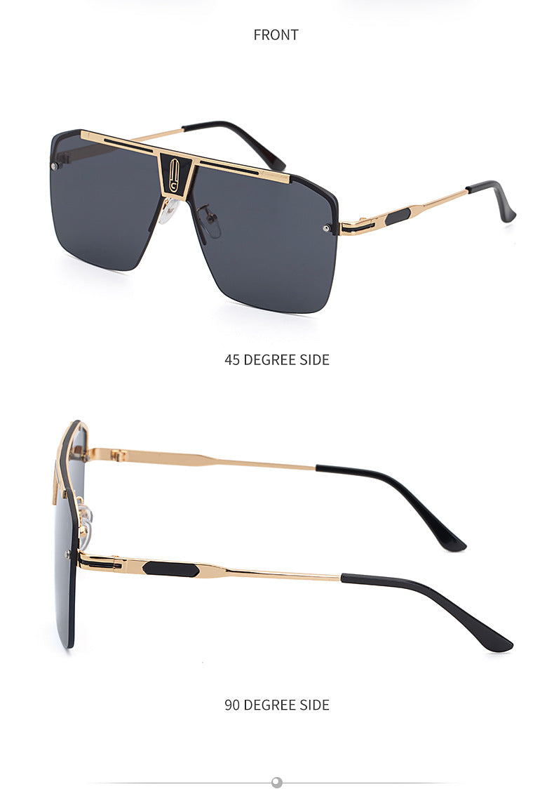 New Large Frame Sunglasses Men's Trendy Cool Fashion Street Style Square Frame Sunglasses Retro Rimless Glasses sunglasses