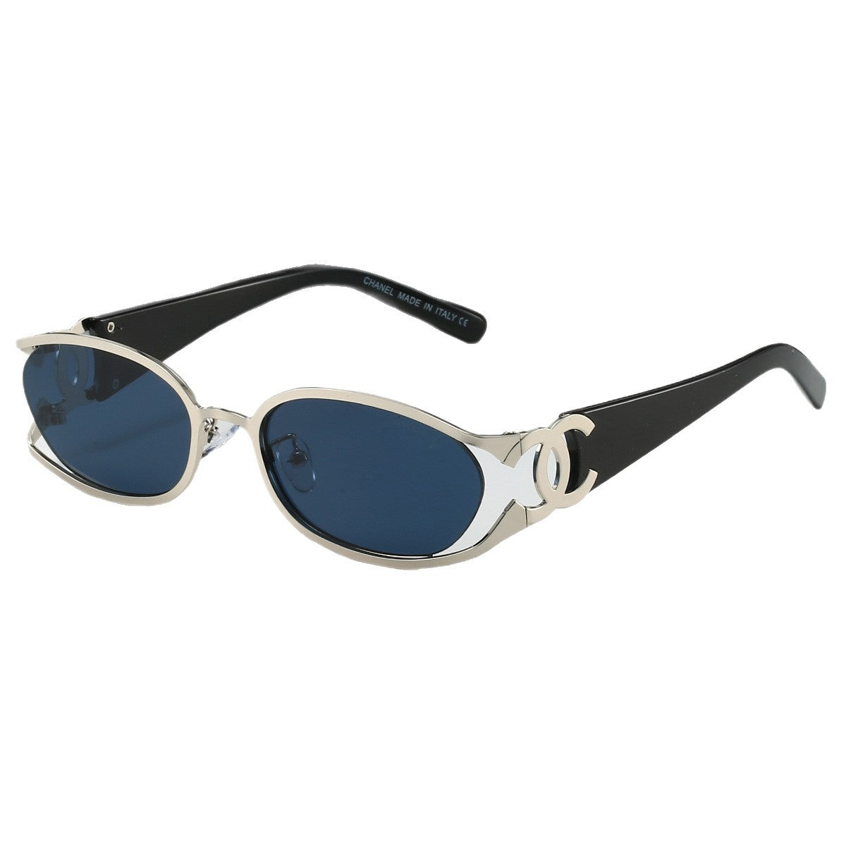 Chanel Style Double C Letter Sunglasses Metal Frame gold Hollow Temple Sunglasses for Women Oval Vintage Style Fashionable