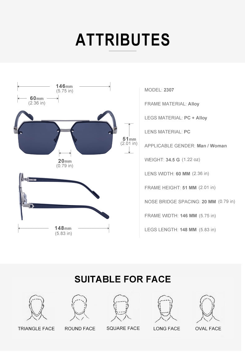 2025New style sunglasses with a high-end feel, European and American half-frame glasses, fashionable sunglasses for women with UV protection sunglasses