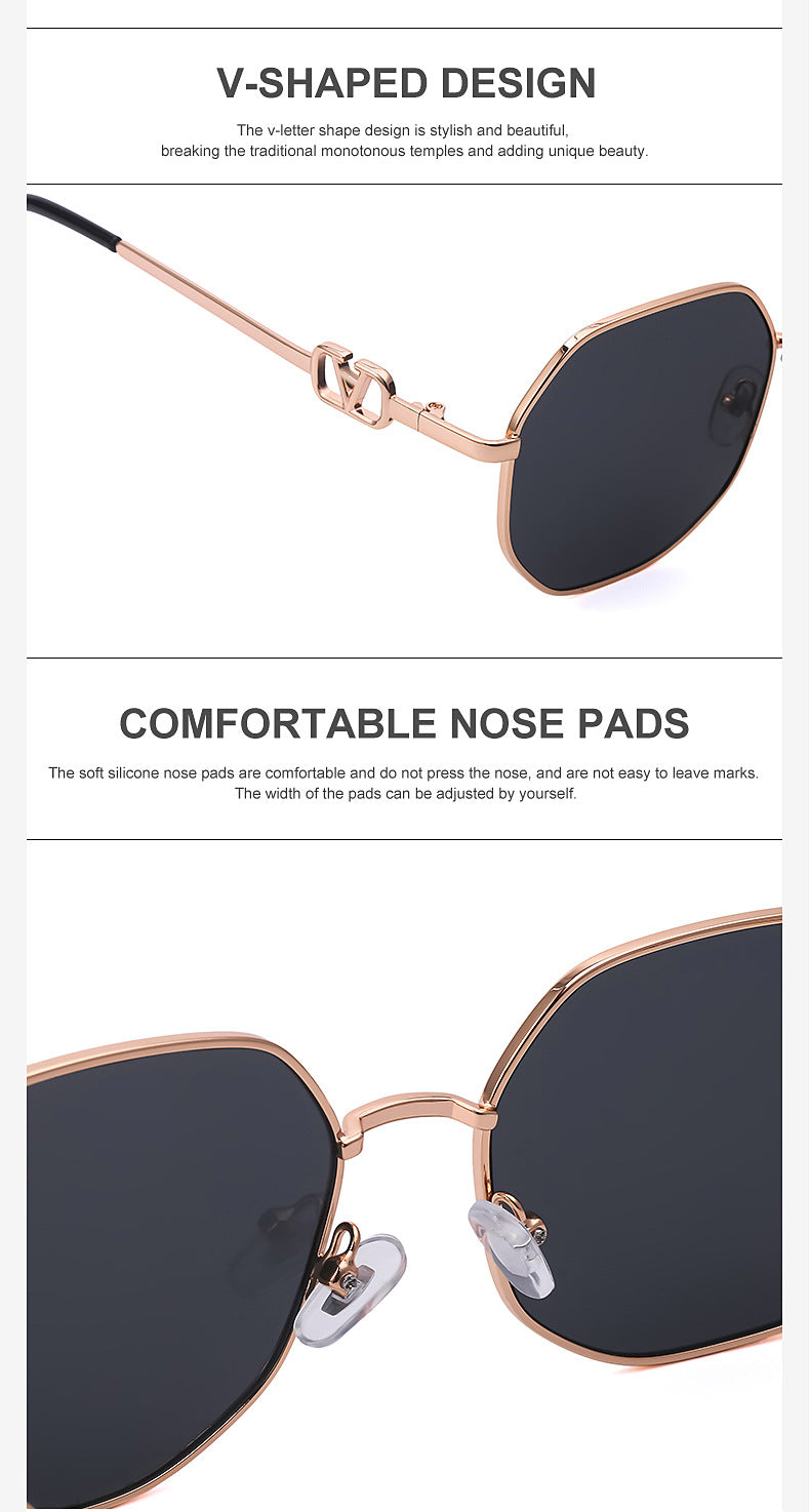 Chain Sunglasses for Women, Internet Celebrity Style, Anti-Drop Chain, Irregular Polygonal Full Frame Sunglasses for Women, Trendy